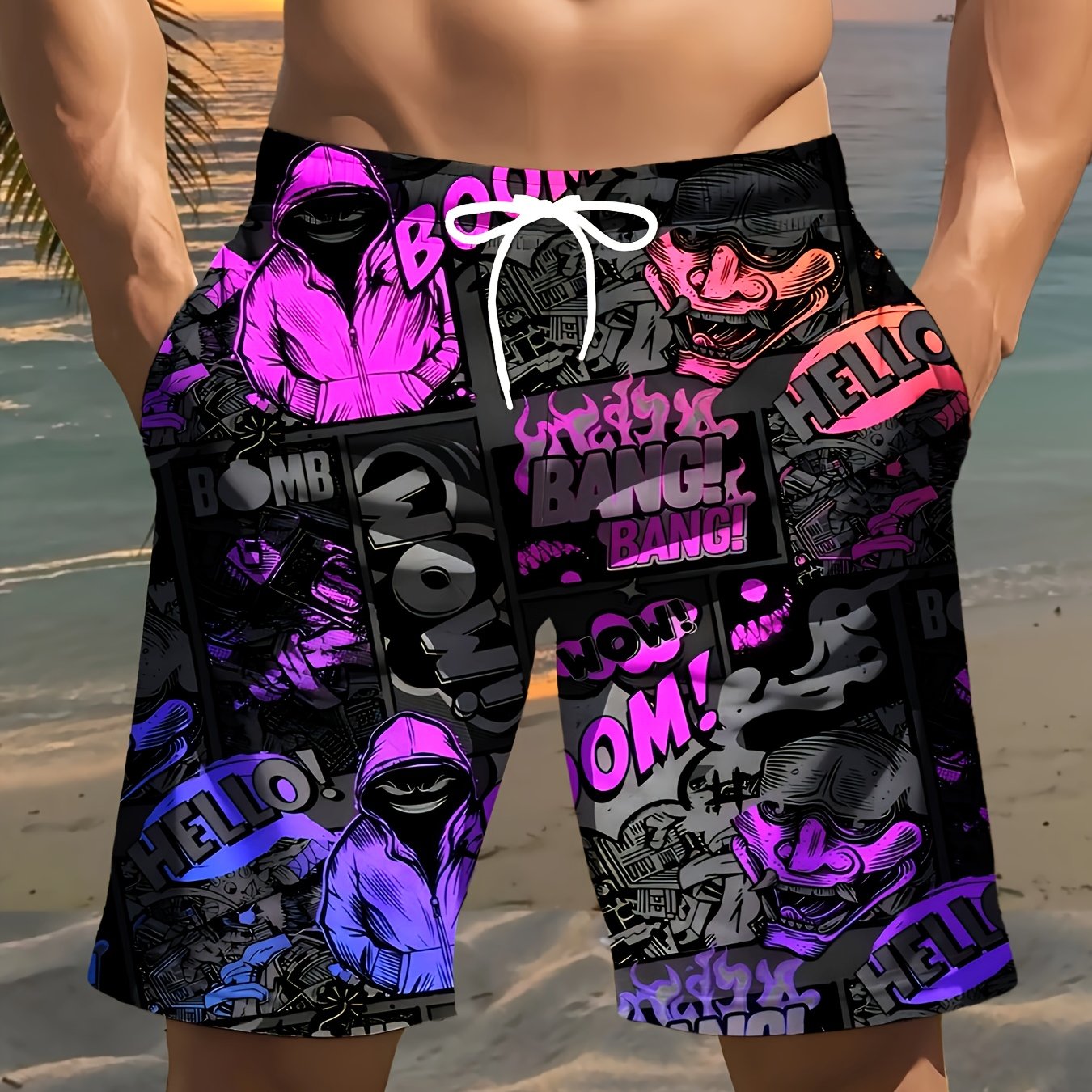 Short de plage imprimé pour homme, style hip-hop, imprimé 3D