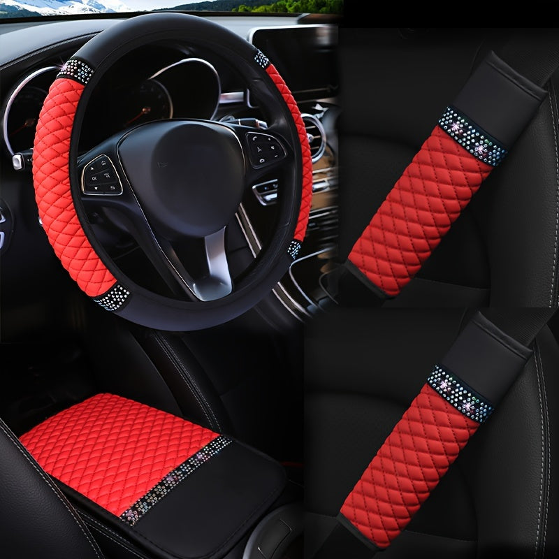 Ensemble d'intérieur de voiture en cuir PU ,4 pièces ROUGE