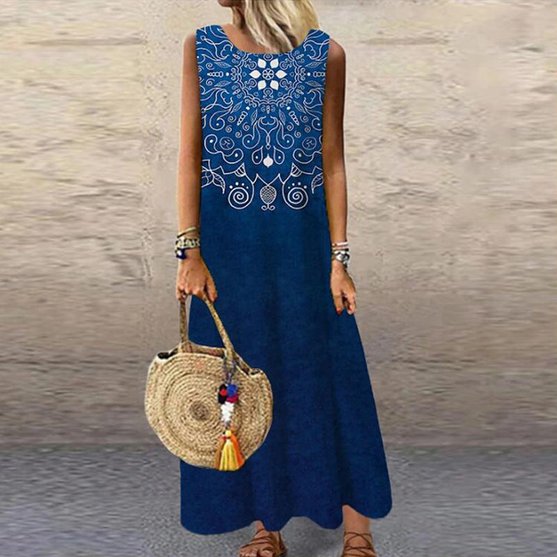 Robe à manches courtes imprimée numérique pour femme