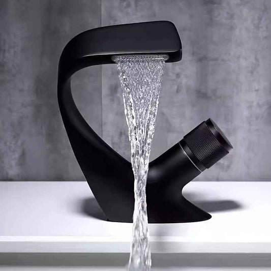 All Copper Black Washbasin Waterfall Faucet Hot And Cold Toilet Basin Faucet Undercounter Basin Single Hole Faucet