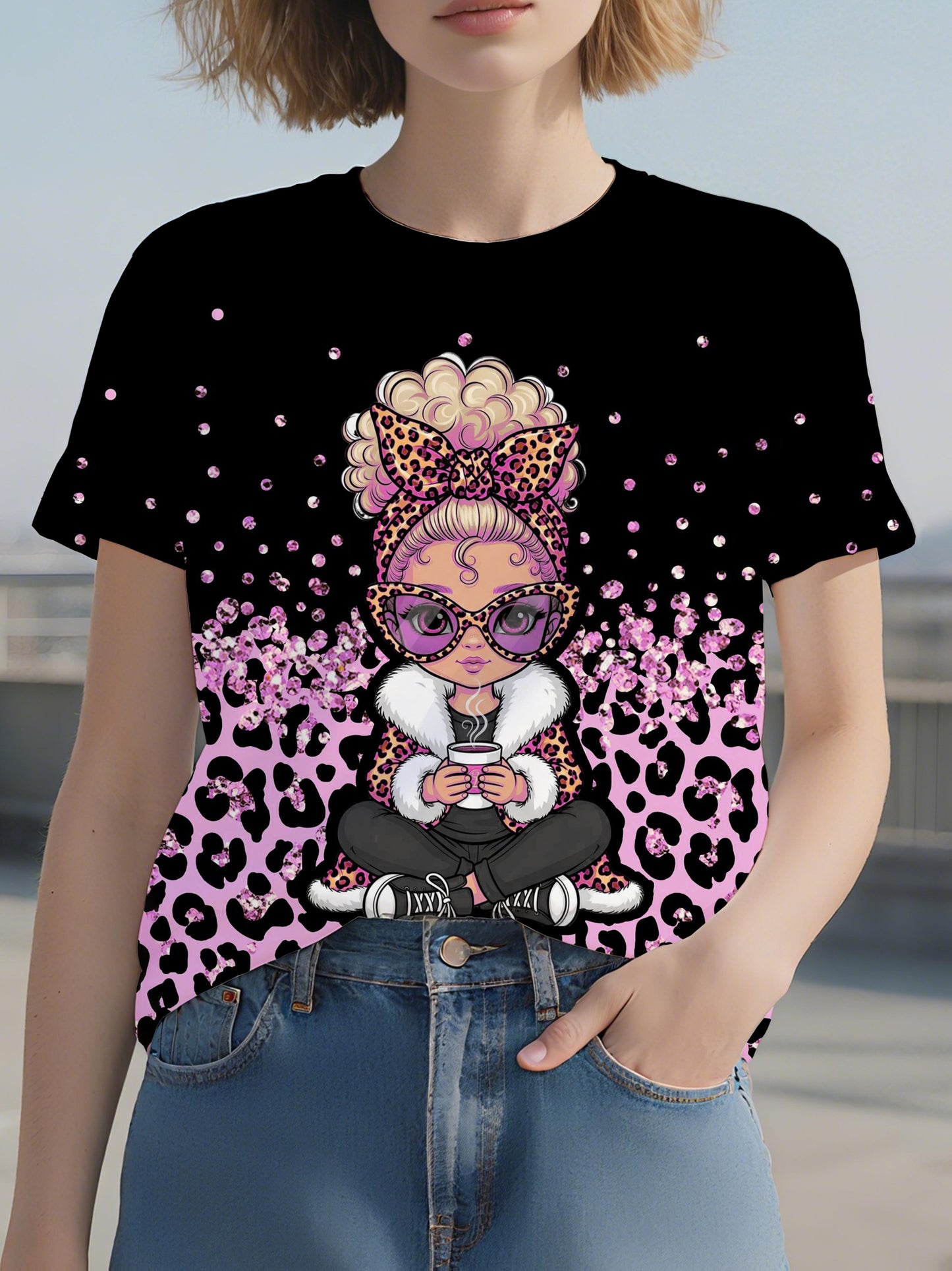 T-shirt à manches courtes et col rond pour femme