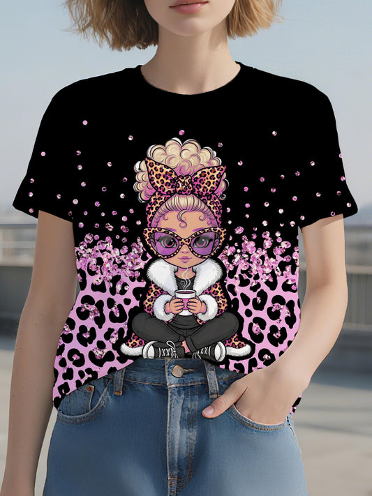 T-shirt à manches courtes et col rond pour femme