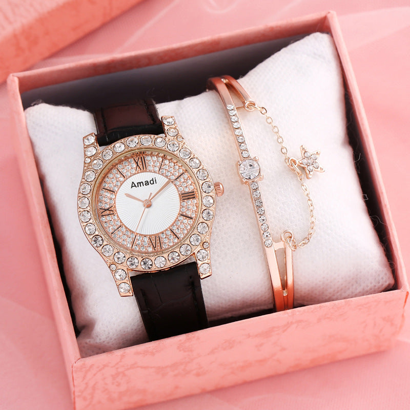 Montre,Bracelet en diamant pour femme, ensemble deux pièces NOIR