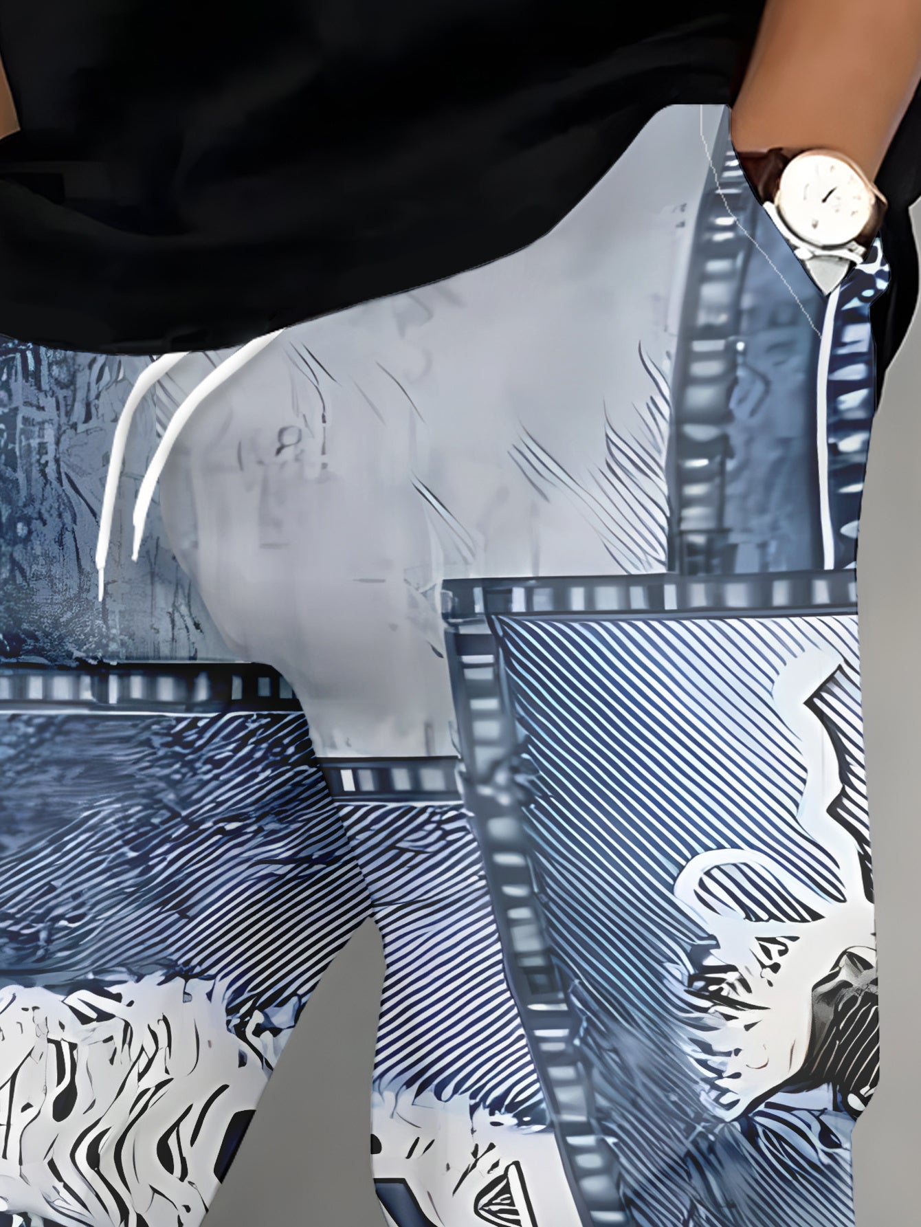 Pantalon de jogging homme en denim patchwork délavé avec ourlet effiloché et poches déchirées - Polyester stretch