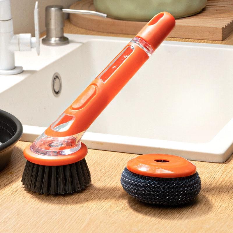 Brosse à vaisselle ergonomique dotée d'un distributeur de savon intégré pour un nettoyage sans effort