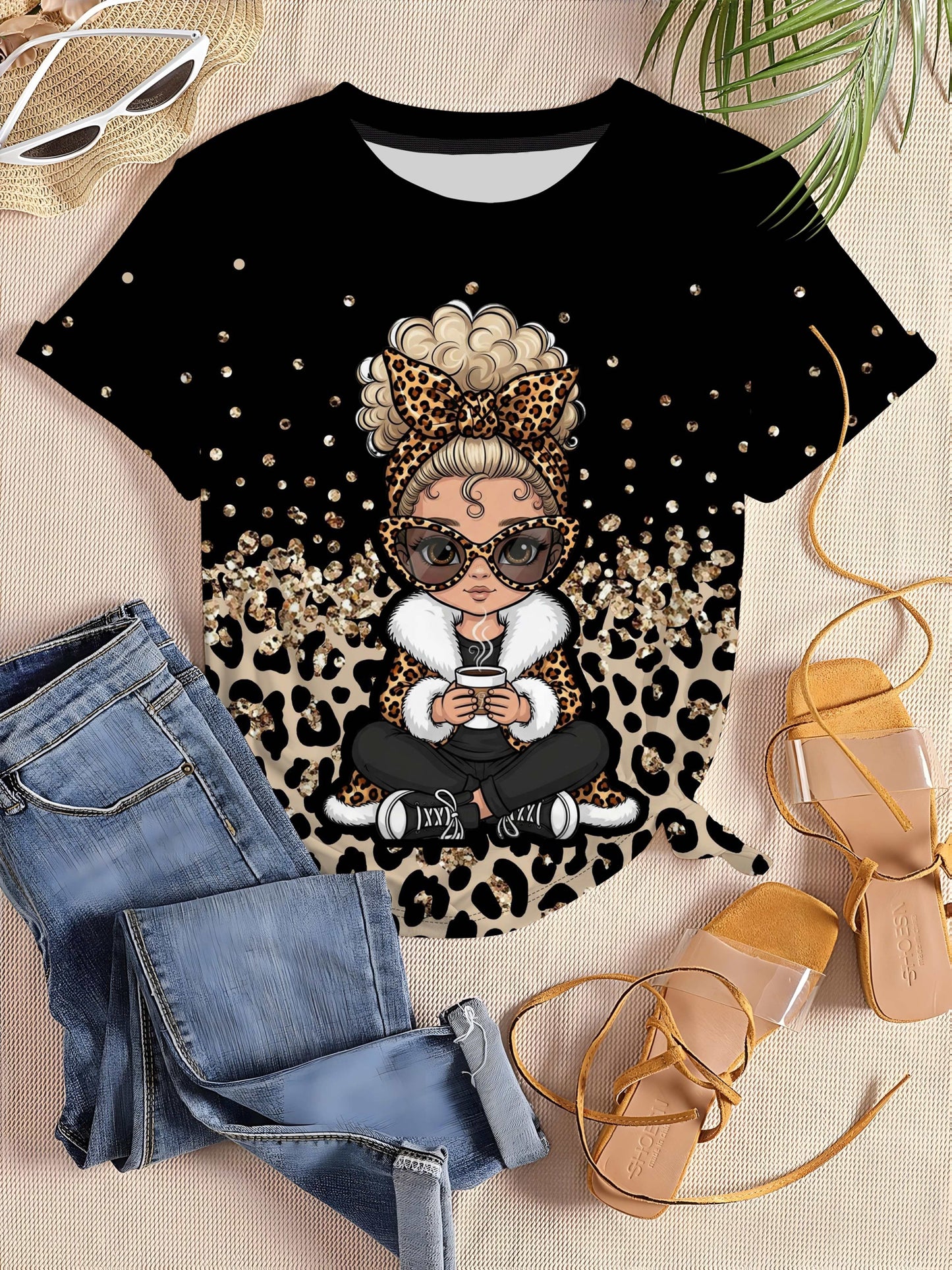 T-shirt à manches courtes et col rond pour femme