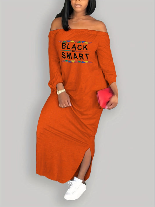 Robe à épaules dénudées imprimée lettres, collection printemps-automne