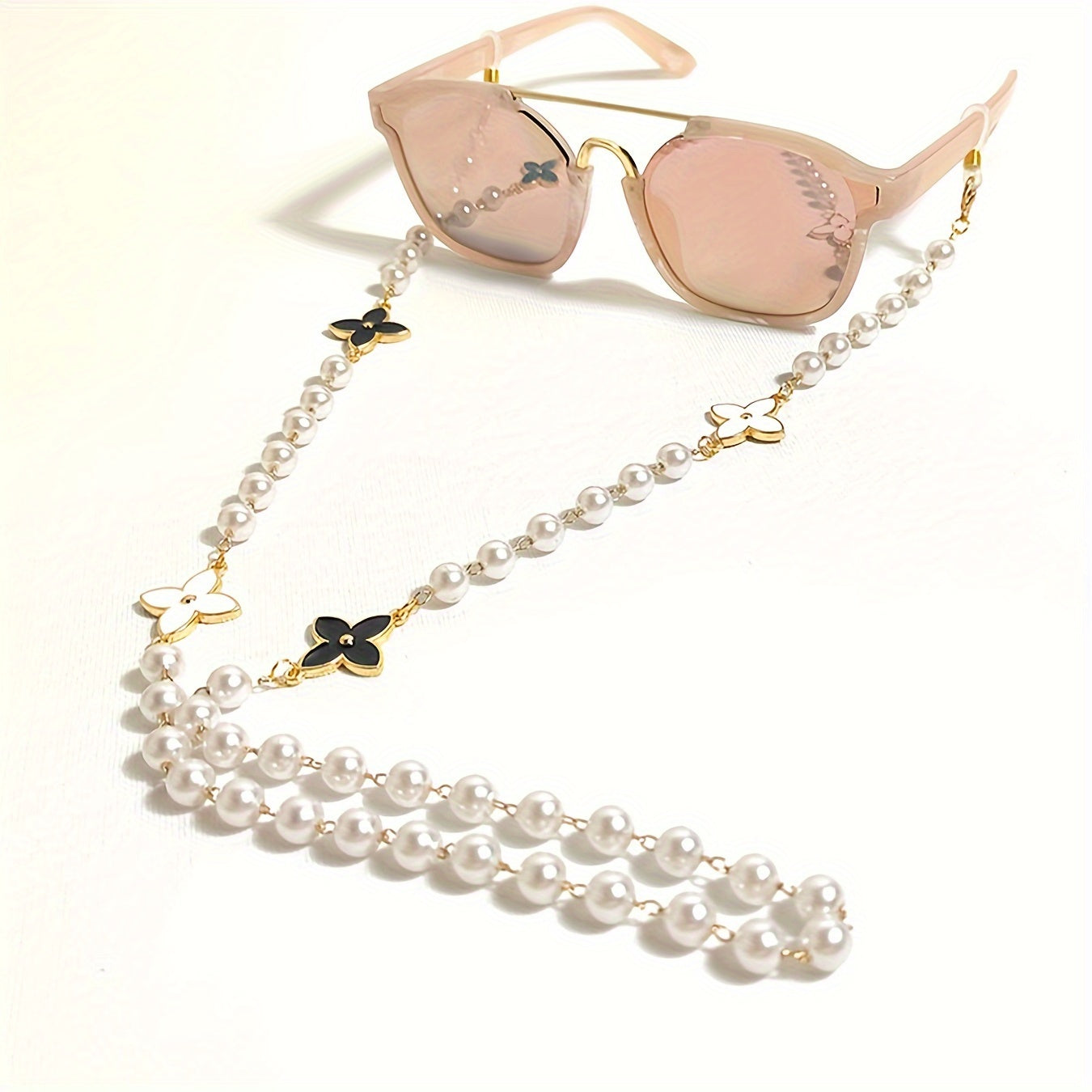 Chaîne de lunettes en perles synthétiques Clover BLANC