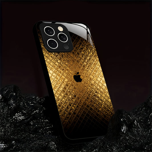 Étui en verre trempé de luxe léger avec logo Apple Golden