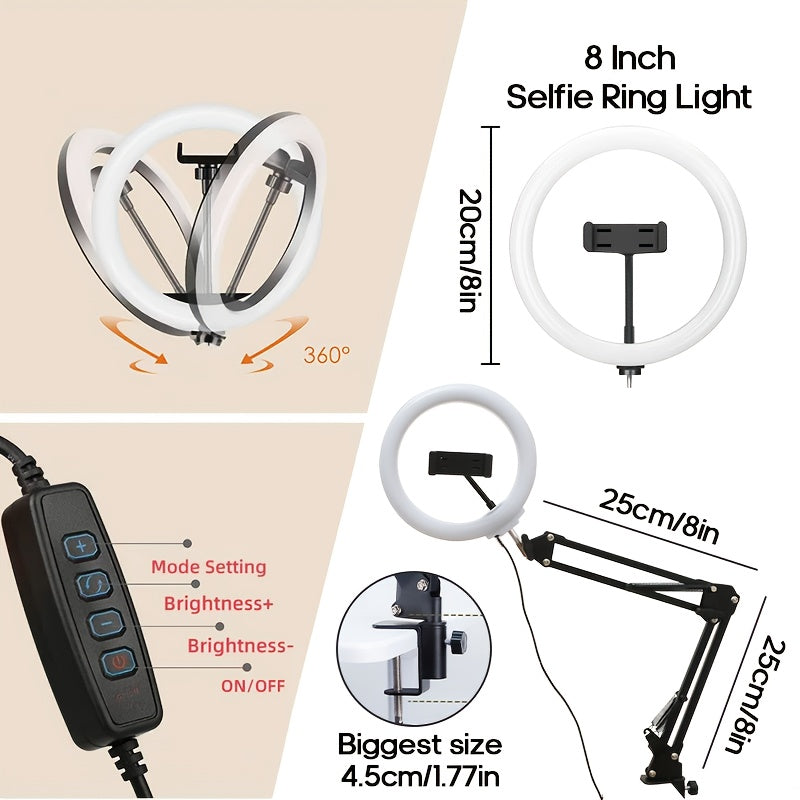 Anneau lumineux intelligent LED avec support pour téléphone et éclairage