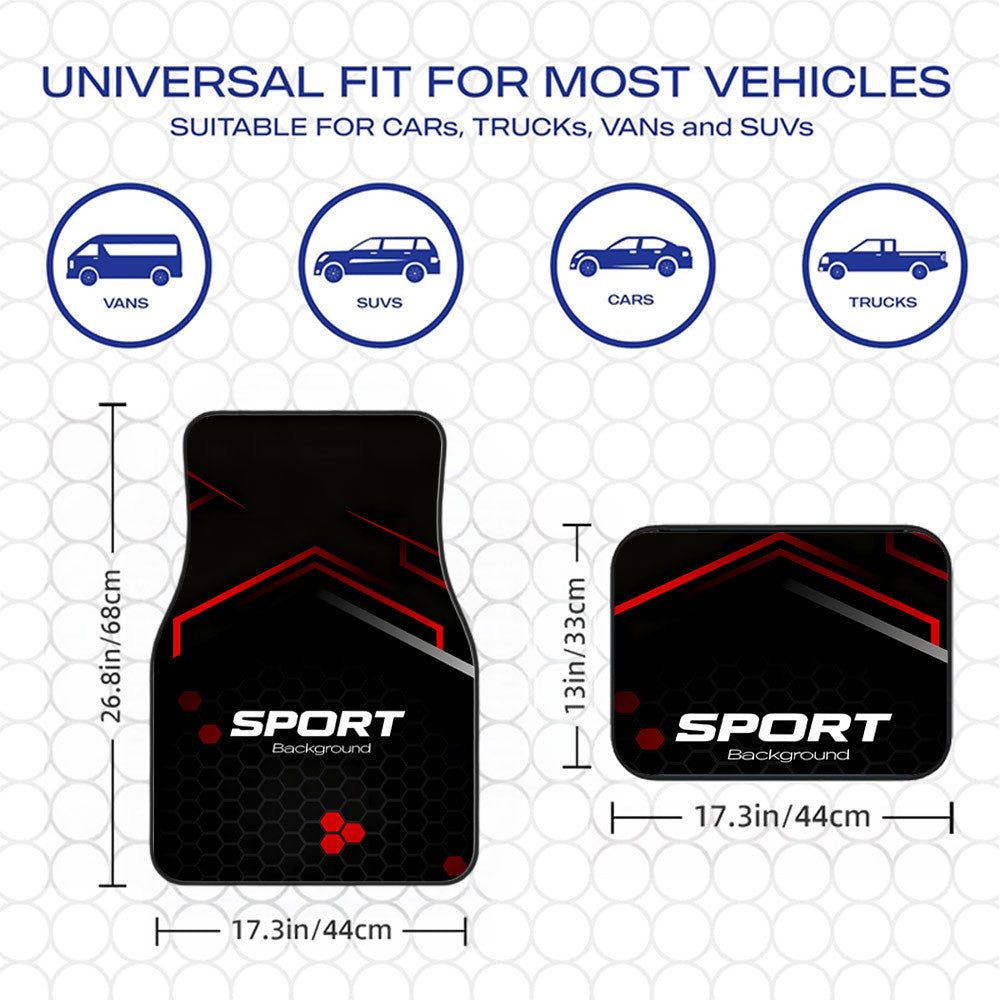 Lot de 4 tapis de sol sport imprimés pour voiture | Tapis de sol en polyester