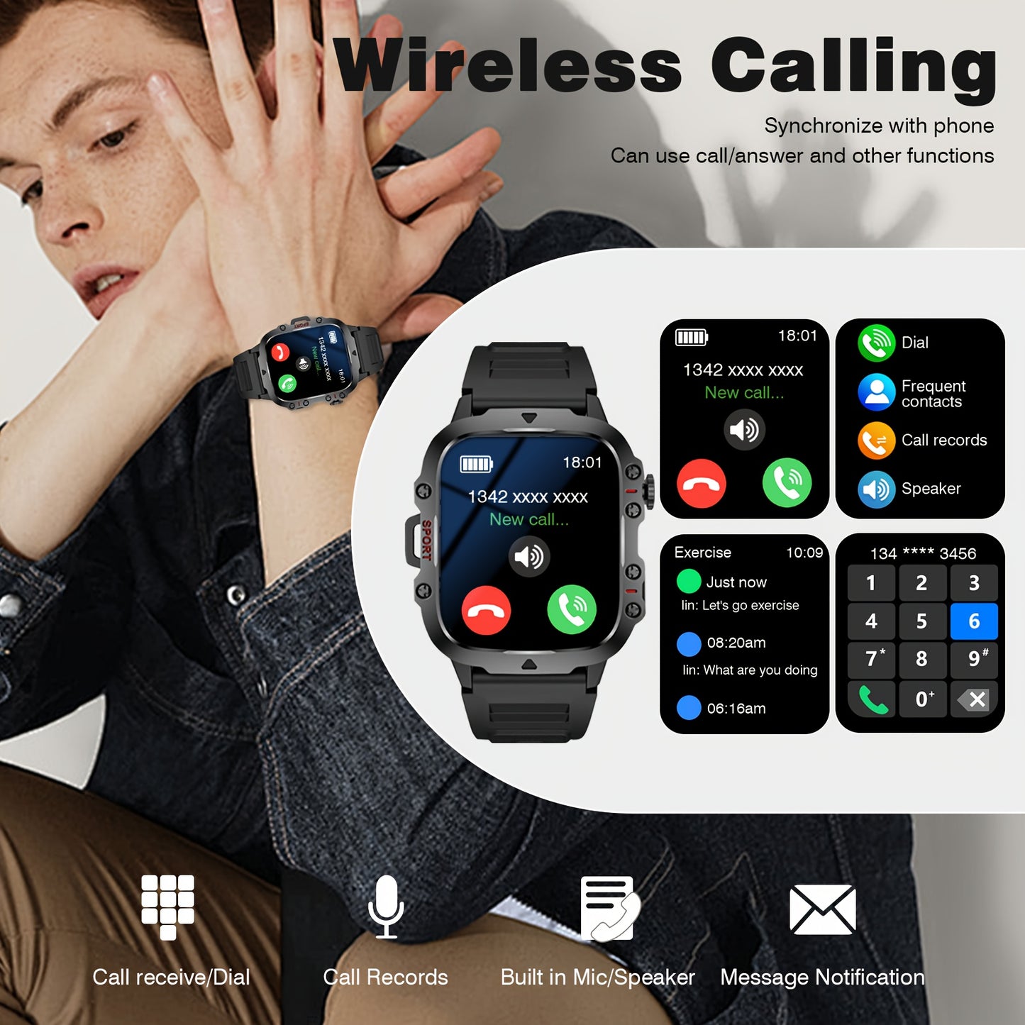 Cette montre connectée avec écran tactile permet de passer des appels sans fil et de recevoir des notifications de messages