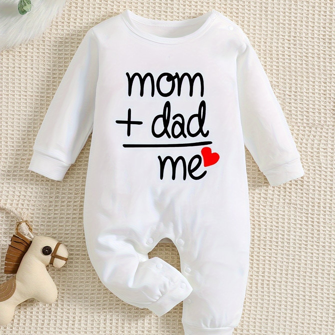 Baby Cute Onesie, Long-sleeved Cotton Jumpsuit With Mom+dad=me Print - Topdecheztop.fr