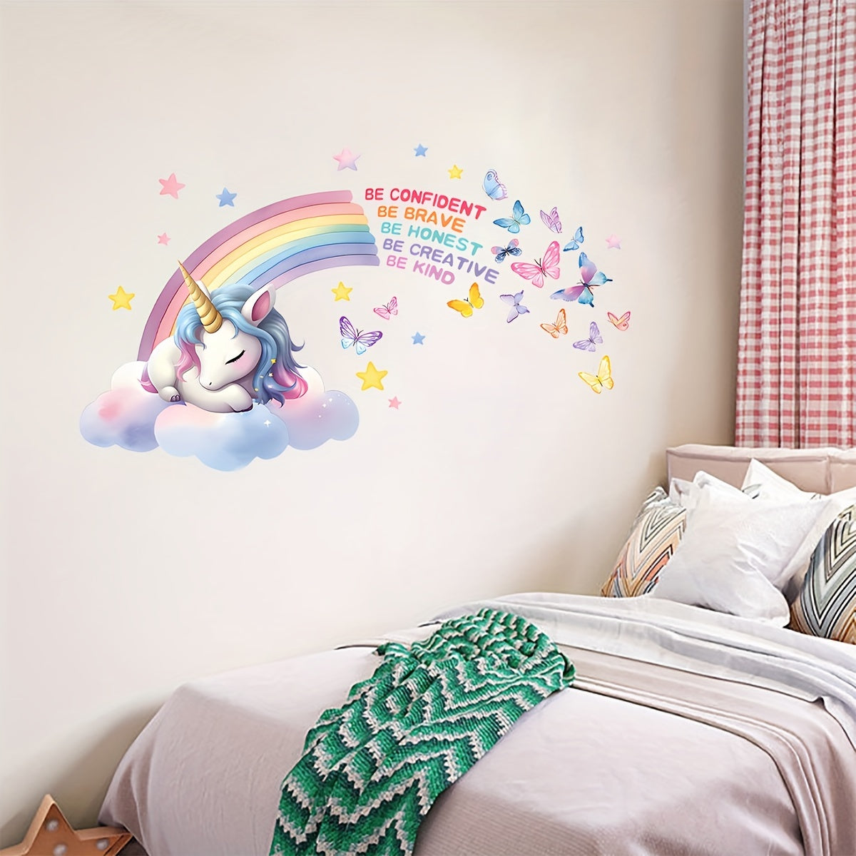 Boho-Chic Rainbow Unicorn Wall Decal - Inspirational Quotes, Removable PVC Sticker for Girls' Rooms, Living Spaces & Nursery Decor - Topdecheztop.fr