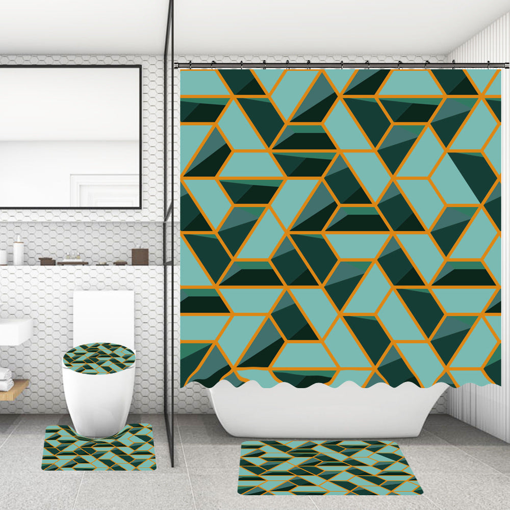 Rideau de douche de salle de bain avec tapis de sol et imprimé