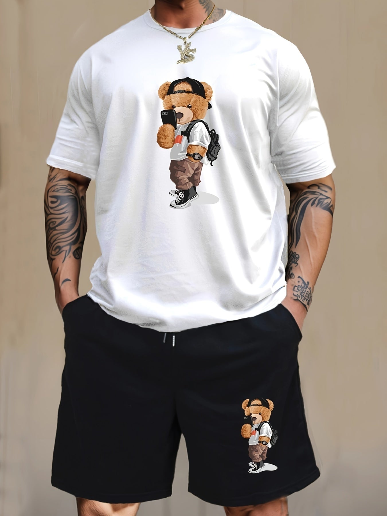 Ensemble short et t-shirt imprimé ours - Topdecheztop.fr
