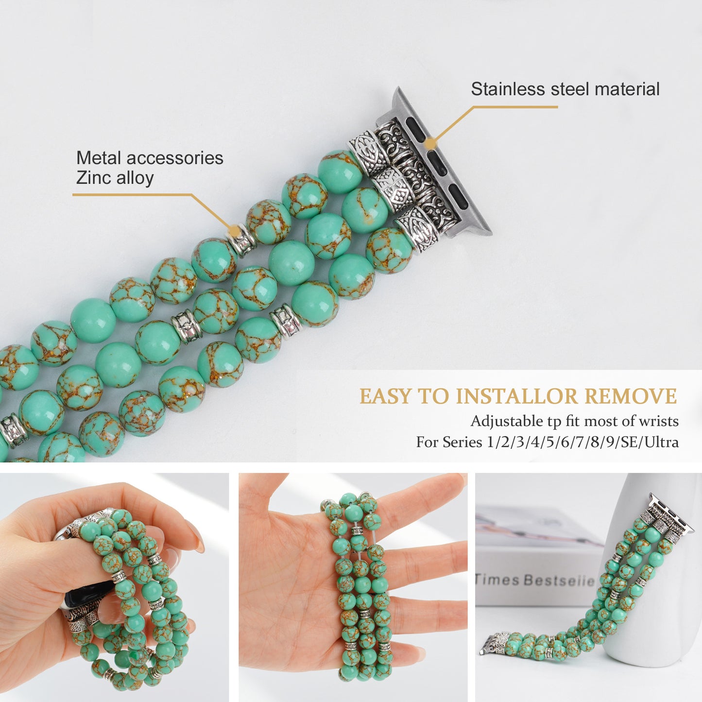 Bracelet de montre en perles