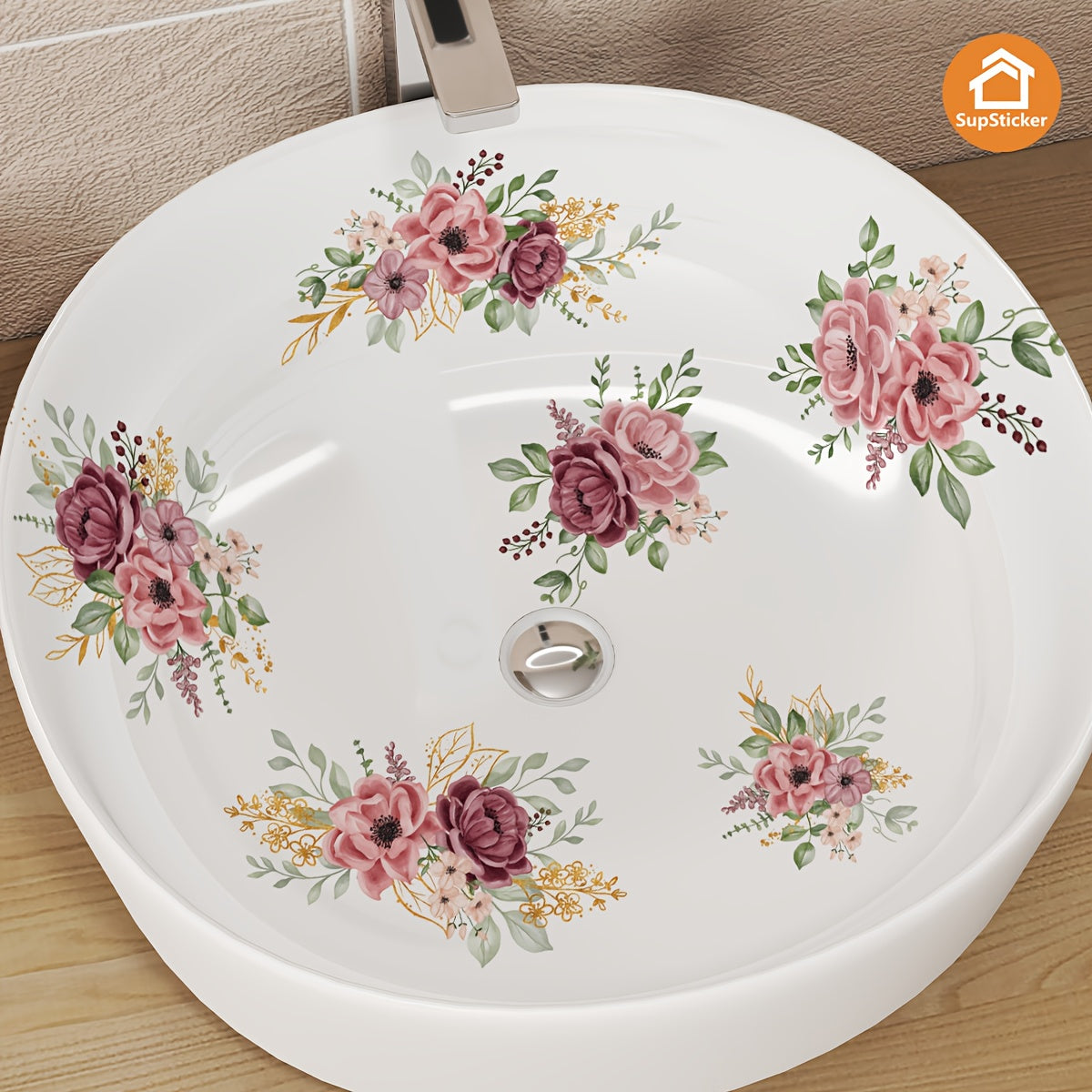 Sticker de baignoire autocollant à motif floral rose