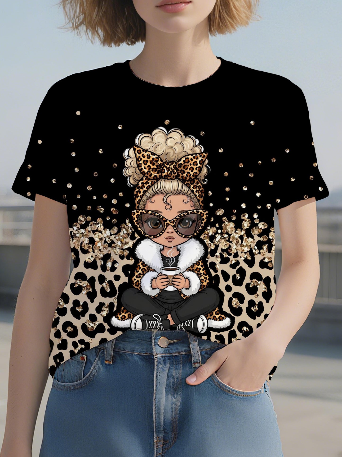 T-shirt à manches courtes et col rond pour femme