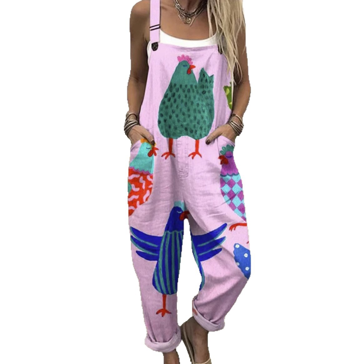 Pantalon à bretelles décontracté à boutons imprimés en 3D numérique