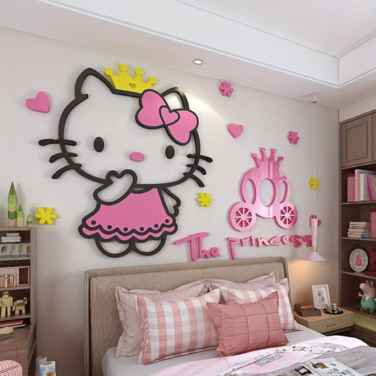 For Hello Kitty 3D Wall Sticker Set, Contemporary Style Acrylic Wall Decals, Waterproof Cartoon Murals, with for Bedroom, Living Room, Classroom, Party Decor, and Unique Birthday & Christmas Gift - Topdecheztop.fr