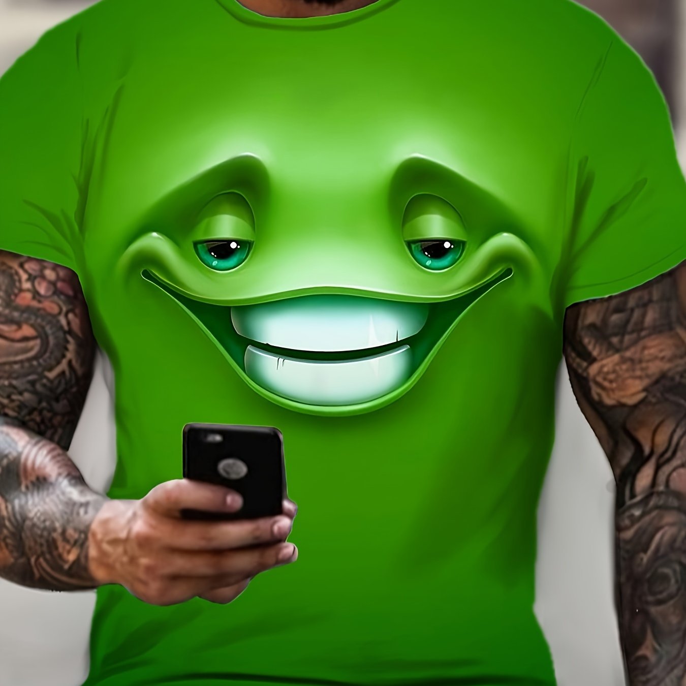 T-shirt unisexe à imprimé dessin animé, col rond vert, manches courtes