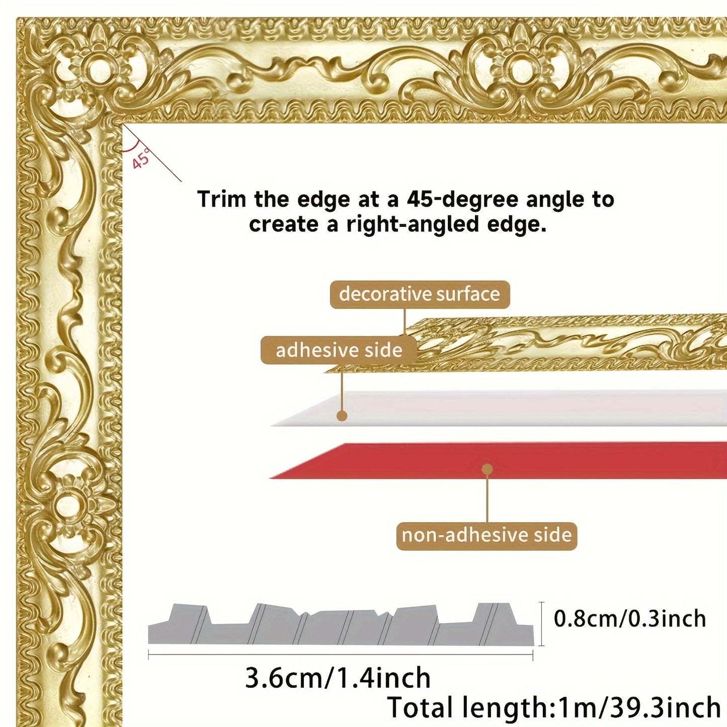 Vinyl Self-Adhesive Decorative Tape for Home Decor, Flexible Trim Molding Wall Art, Peel and Stick Ceiling Border, Cabinet, and Picture Frame Ornament, Waterproof and Durable Craft Ribbon for Kitchen, Bathroom, Baseboard – - Topdecheztop.fr