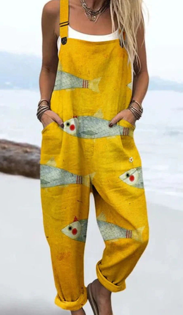 Pantalon à bretelles décontracté à boutons imprimés en 3D numérique