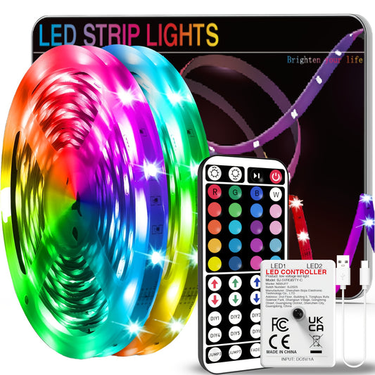 Bande LED RGB de 1 à 30 m pour chambre, avec télécommande 44 touches