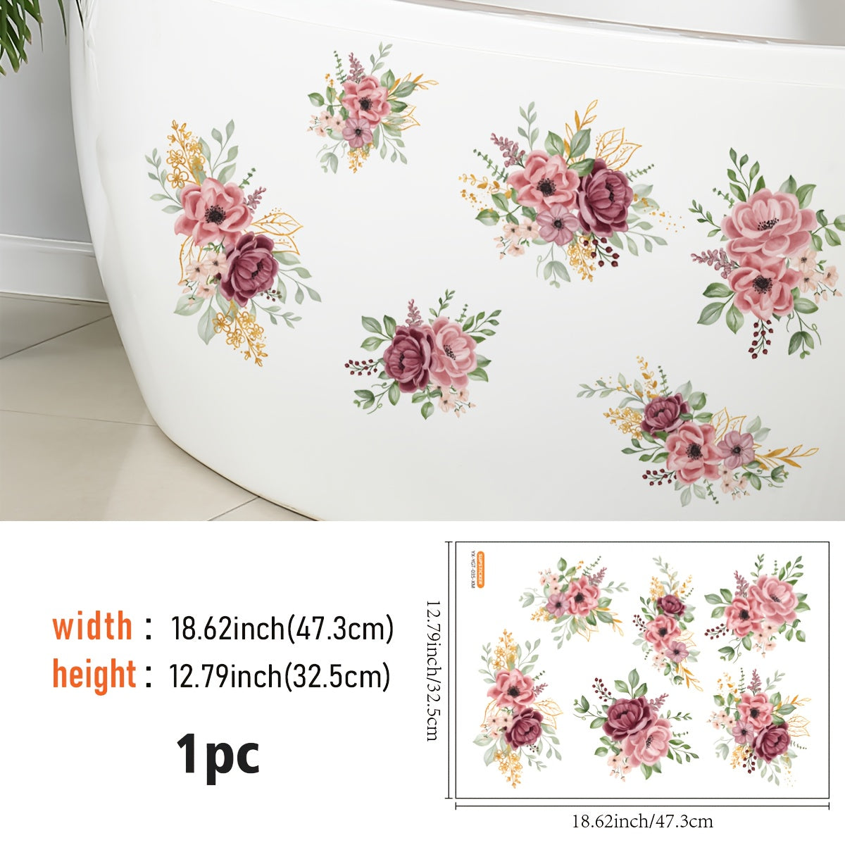 Sticker de baignoire autocollant à motif floral rose