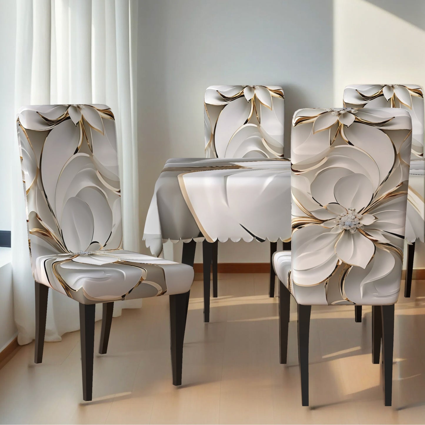 Ensemble élégant , nappe rectangulaire et de housses de chaises