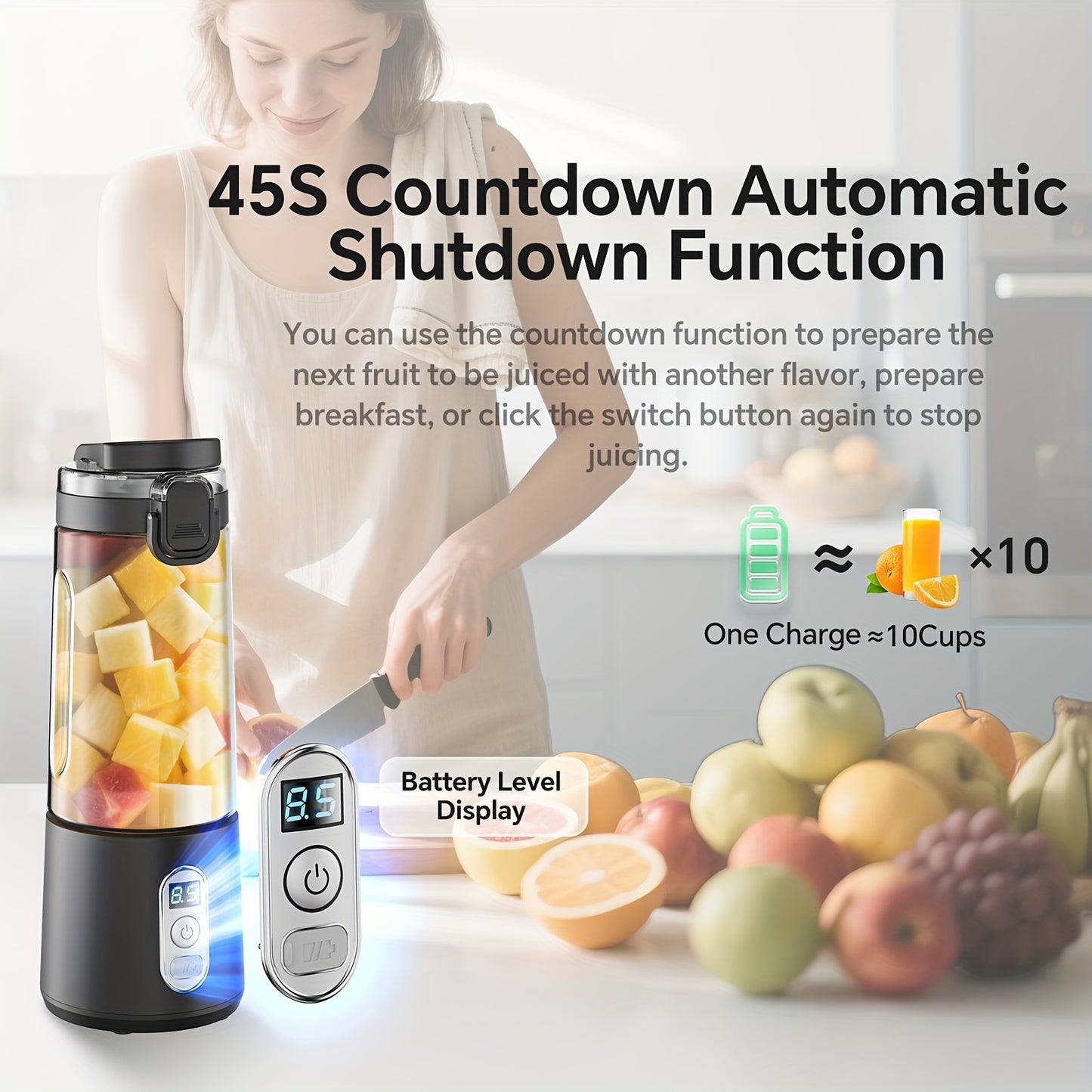 LALAYUAN USB-Powered Portable Blender & Juicer with Digital Timer, High-Speed Ice Crushing, One-Tap Lid, 1300mAh Battery, 6-Blade Stainless Steel, USB-C Charging, Compact Blender for Smoothies, Protein Shakes, Gym, Travel, Of - Topdecheztop.fr