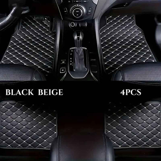 4pcs Heavy-Duty Anti-Slip Car Floor Mats - Full Coverage Driver, Passenger, Rear Seats & Console - PU Leather Non-Slip Surface, Fit for Cars, Trucks, SUVs, Vans - All-Weather Protection, Easy to Clean, Scratch-Resistant Inter