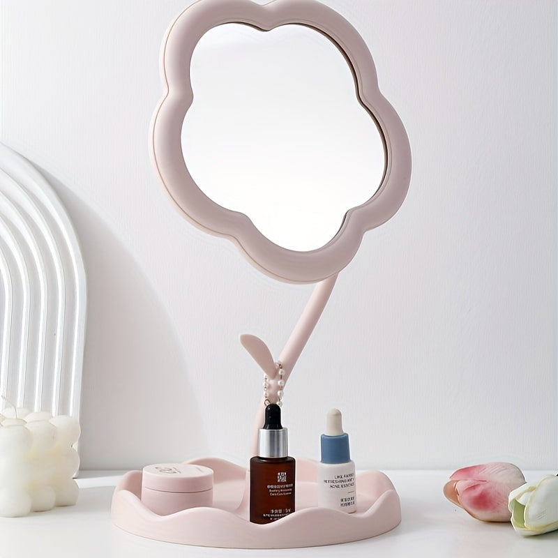 Flower-Shaped Makeup Mirror, Desk Vanity Mirror With Jewelry Storage, High-Definition Cosmetic Mirror, Cute Sunflower Design For  Room Decor - Topdecheztop.fr