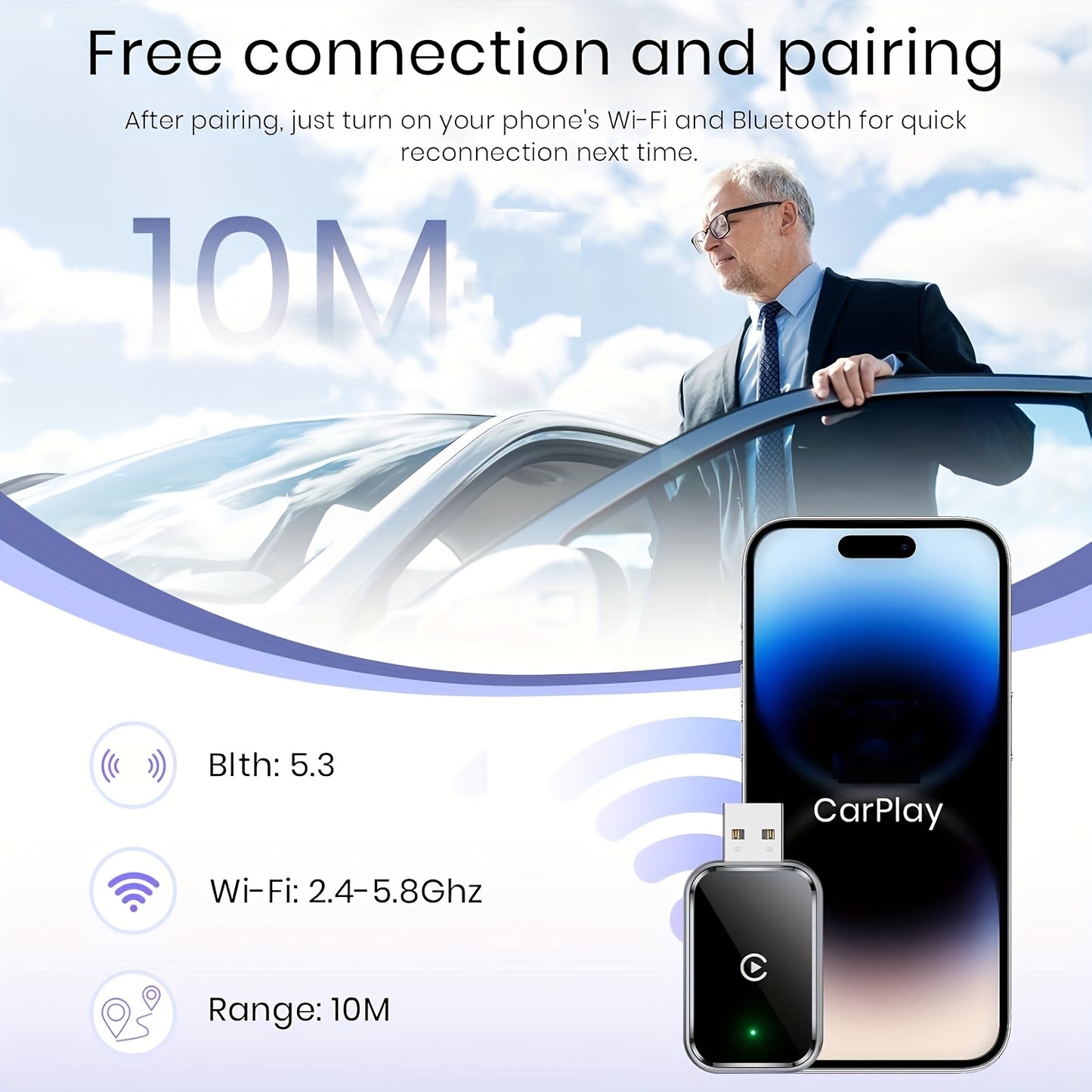 Adaptateur CarPlay sans fil 2 en 1, interface USB - Topdecheztop.fr