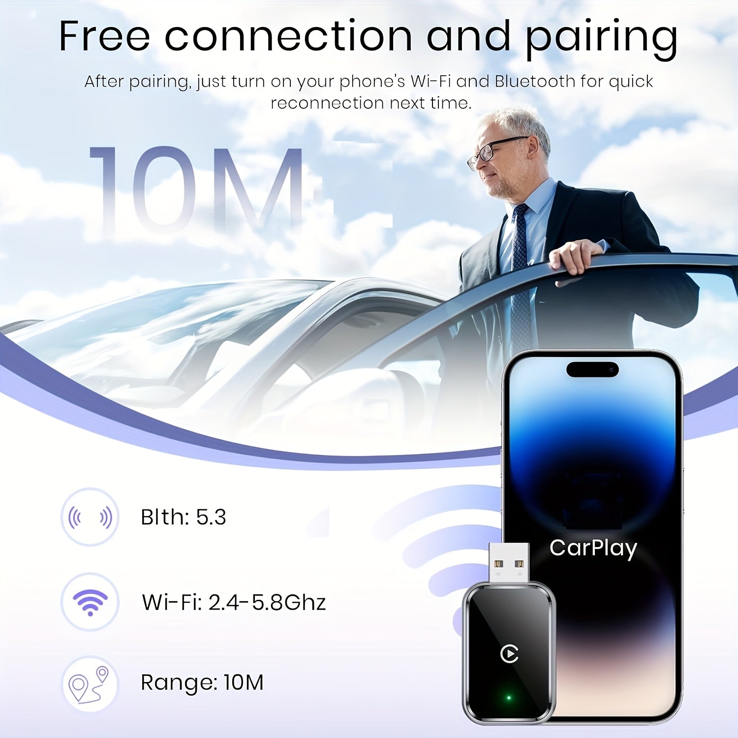 Adaptateur CarPlay sans fil 2 en 1, interface USB - Topdecheztop.fr