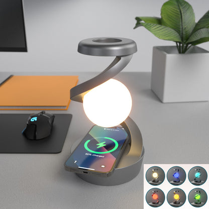 Lampe de bureau rotative en forme de lune avec capteur de charge sans fil pour téléphone