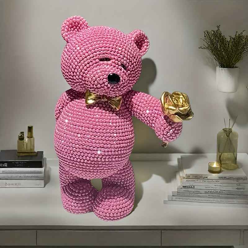 1pc Creative Cute Rose Bear Resin Statue, Home Decor, Wedding Decor, Birthday Decor, Etc. It Can Also Be Used As a Holiday Surprise Gift