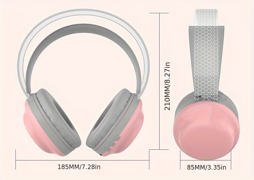 Casque sans fil léger 5.3 + EDR, casque circum-aural sans fil avec micro et lumières