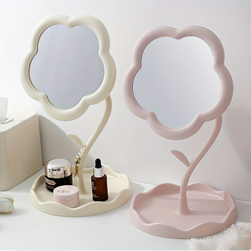 Flower-Shaped Makeup Mirror, Desk Vanity Mirror With Jewelry Storage, High-Definition Cosmetic Mirror, Cute Sunflower Design For  Room Decor - Topdecheztop.fr