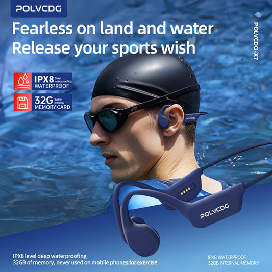 Écouteurs sans fil à conduction osseuse POLVCDG X7 | Autonomie de 10 heures, IPX-8, mémoire de 32 Go, natation, course à pied, cyclisme, fitness