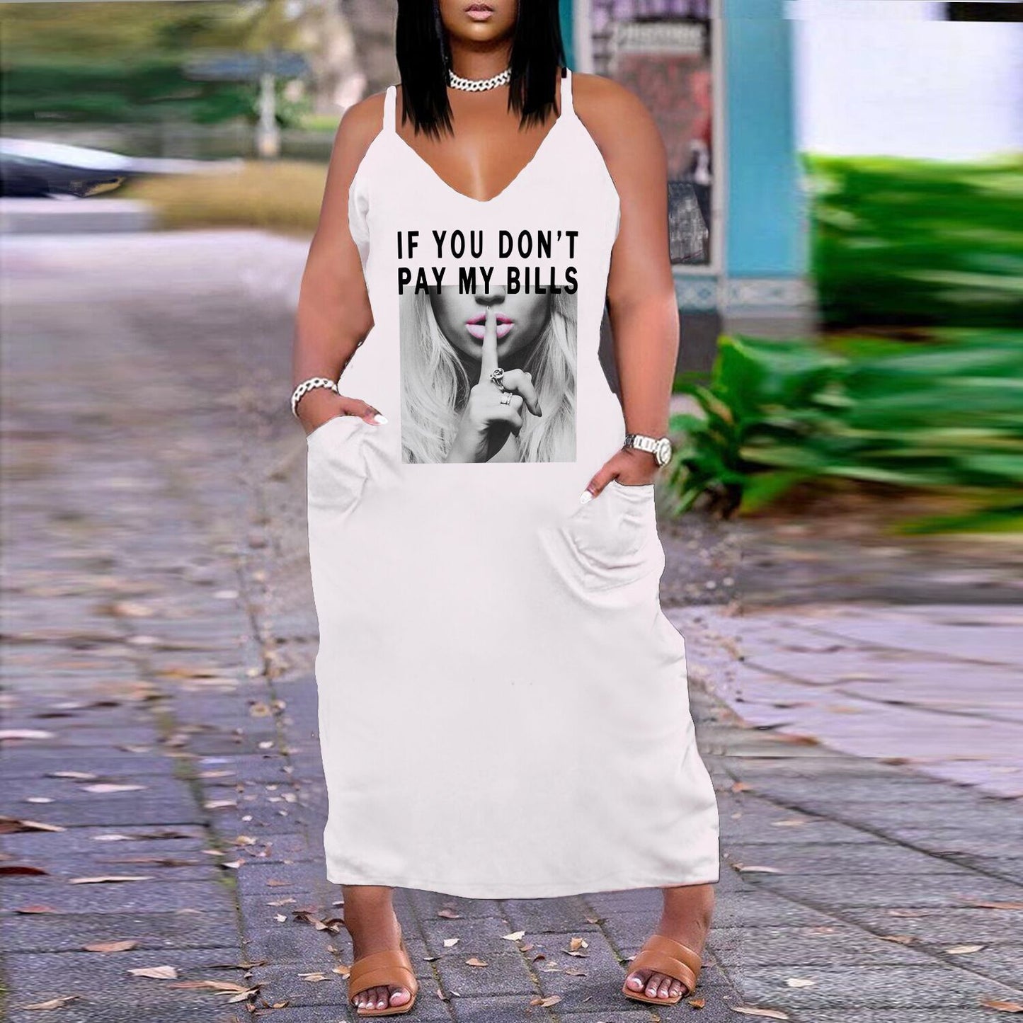 Robe imprimée sexy à col en V, coupe ample et ajustée, grande taille, style européen et américain