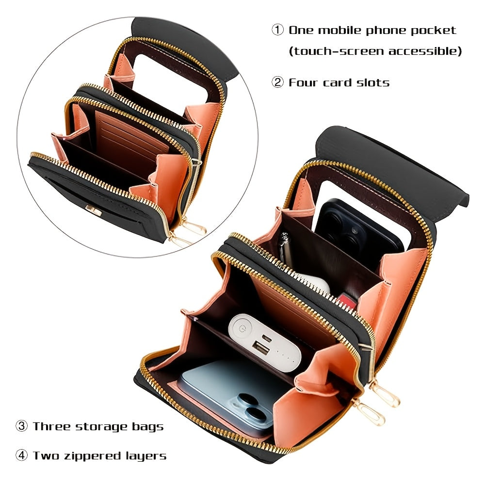 Petit sac carré multifonctionnel, portable avec plusieurs compartiments et emplacements pour cartes