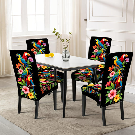 6 housses de chaises de salle à manger élastiques noires à motif floral