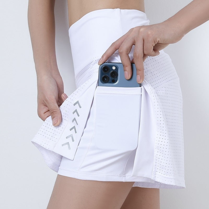 Shorts  de sport lumineuse imprimée avec poches, taille haute, en maille respirante