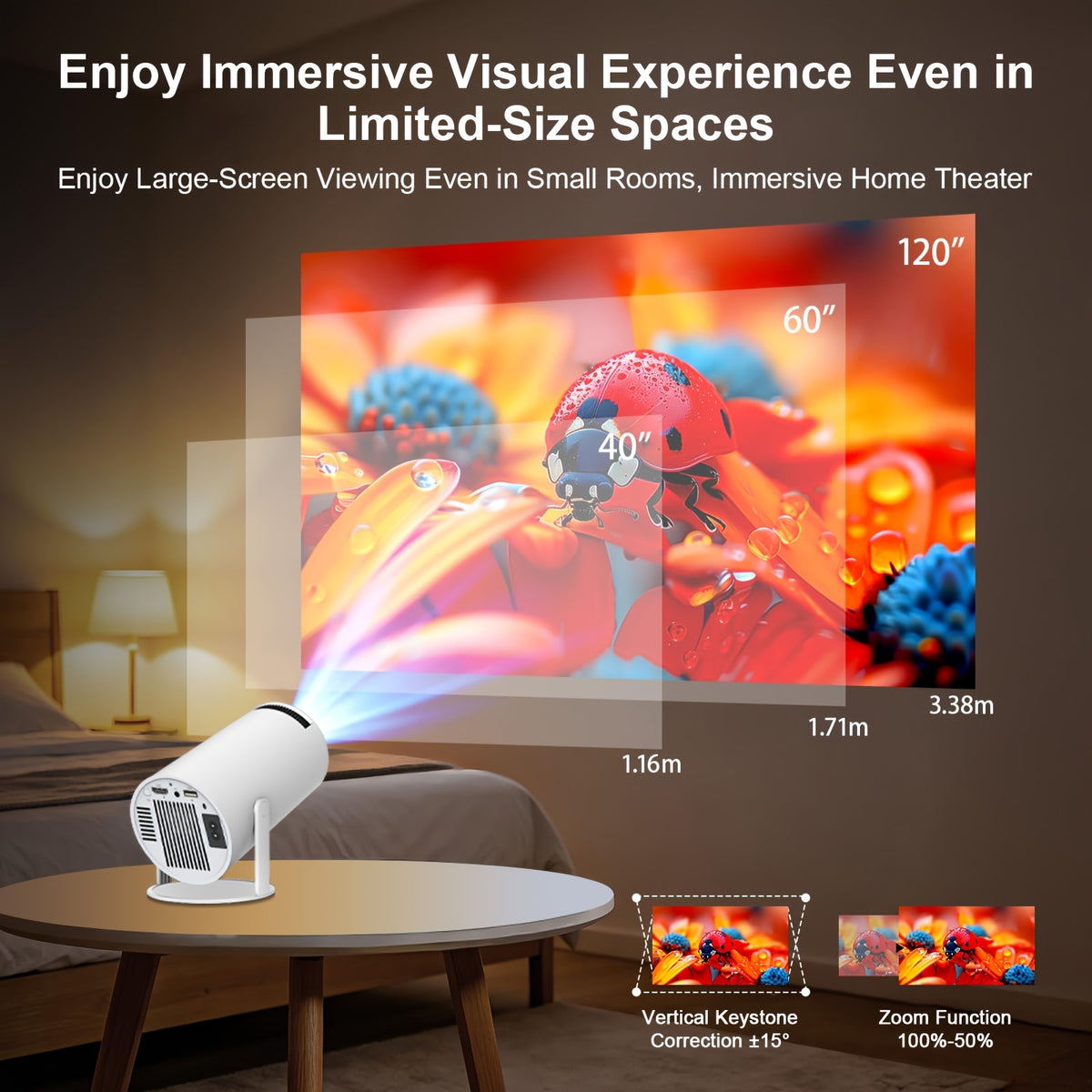 Projecteur Portable Intelligent Hy300Pro, Local 720P HD, Système Android 11, Wifi6 et Wireless 5.3, Support Rotatif à 180°, Projecteur Home Cinéma