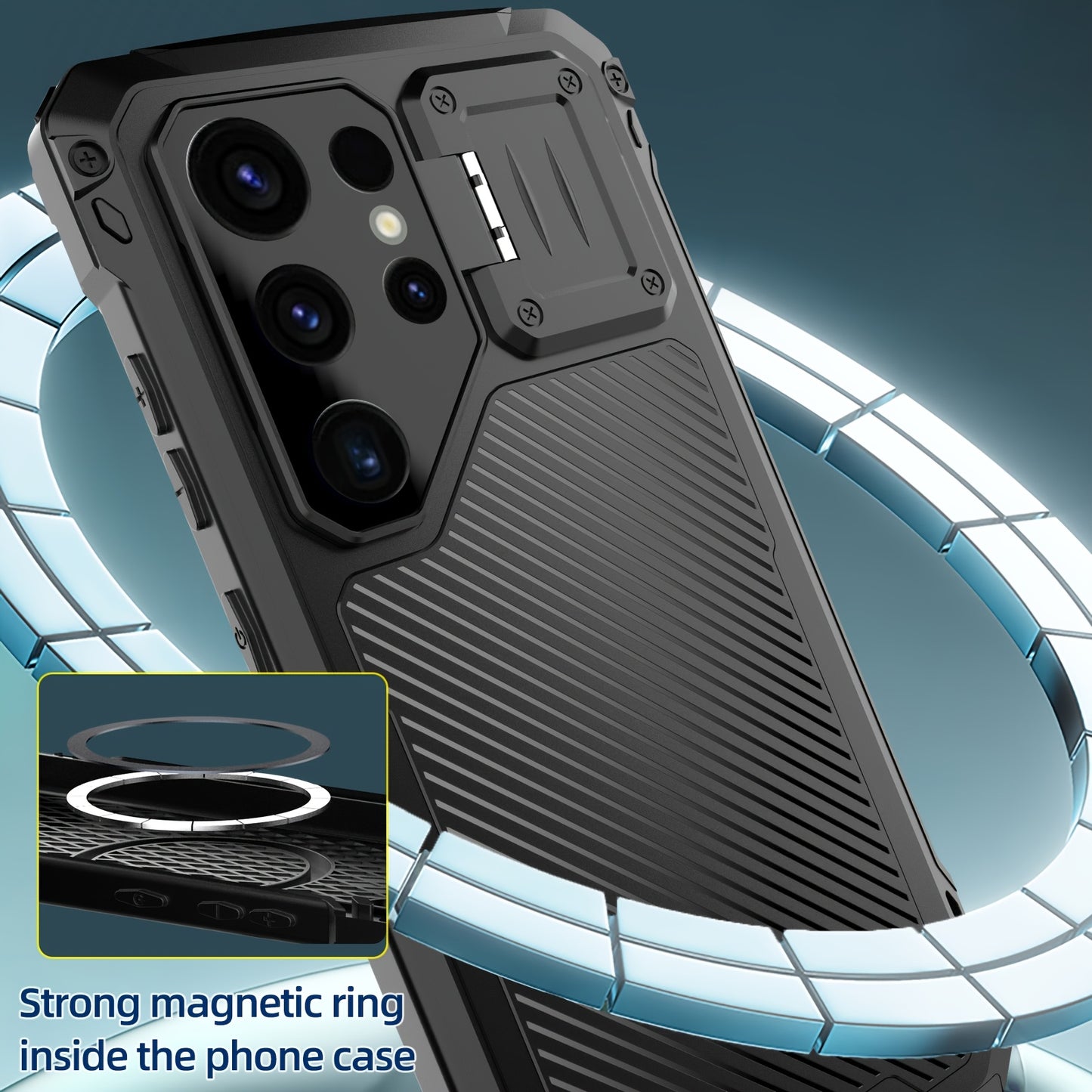 Phone case: for  S24 S23 Ultra armor metal magnetic phone case heavy duty shockproof aluminum cover screen protector