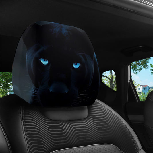 Lot de 2 housses d'appui-tête de voiture à imprimé léopard noir et bleu