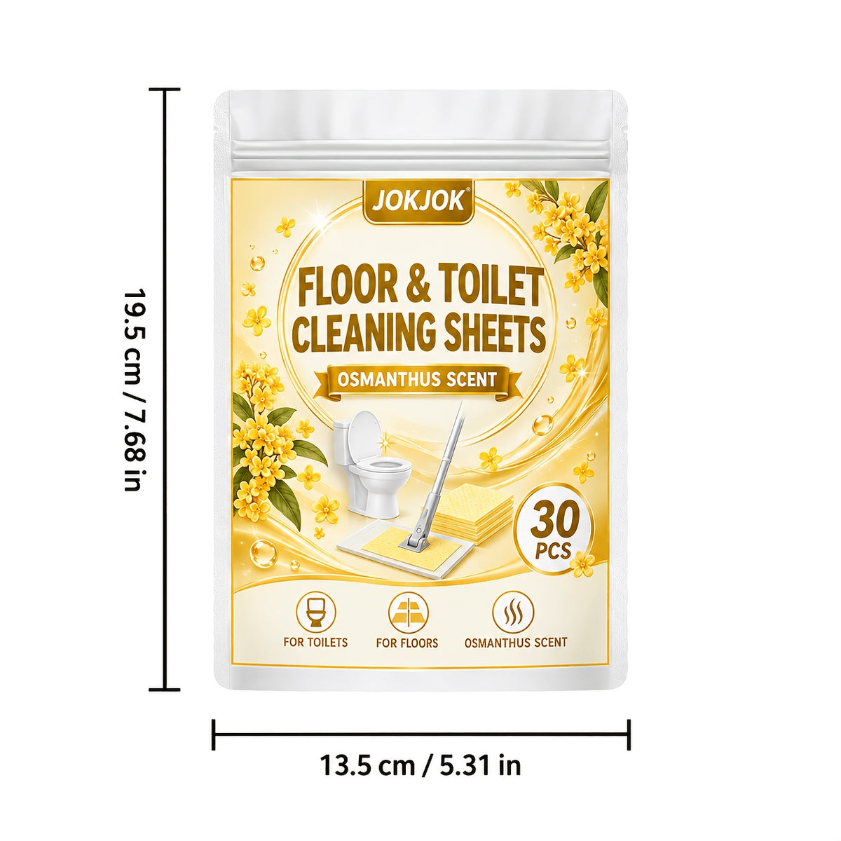 JOKJOK Feuilles de Nettoyage Premium pour Sol et Toilettes 30 pièces, Pastilles de Nettoyage Effaçables Parfumées à l'Osmanthus, Une Feuille par Seau d'Eau, Éliminent les Taches et les Odeurs, Feuilles de Nettoyage Multi-Surfaces pour Carrelage, Parquet, Salle de Bain