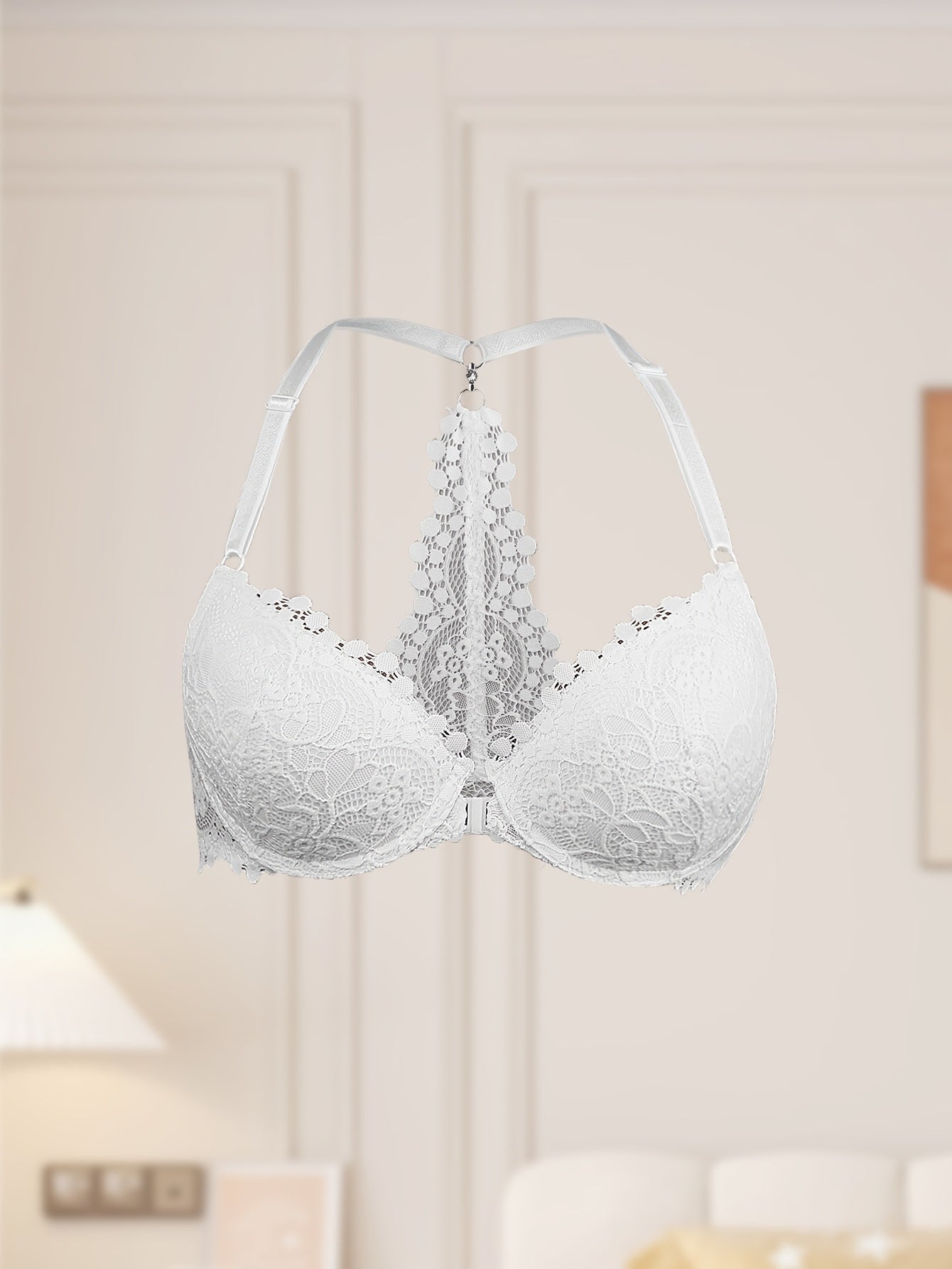 Soutien-gorge push-up pour femme avec armatures et bordure en dentelle